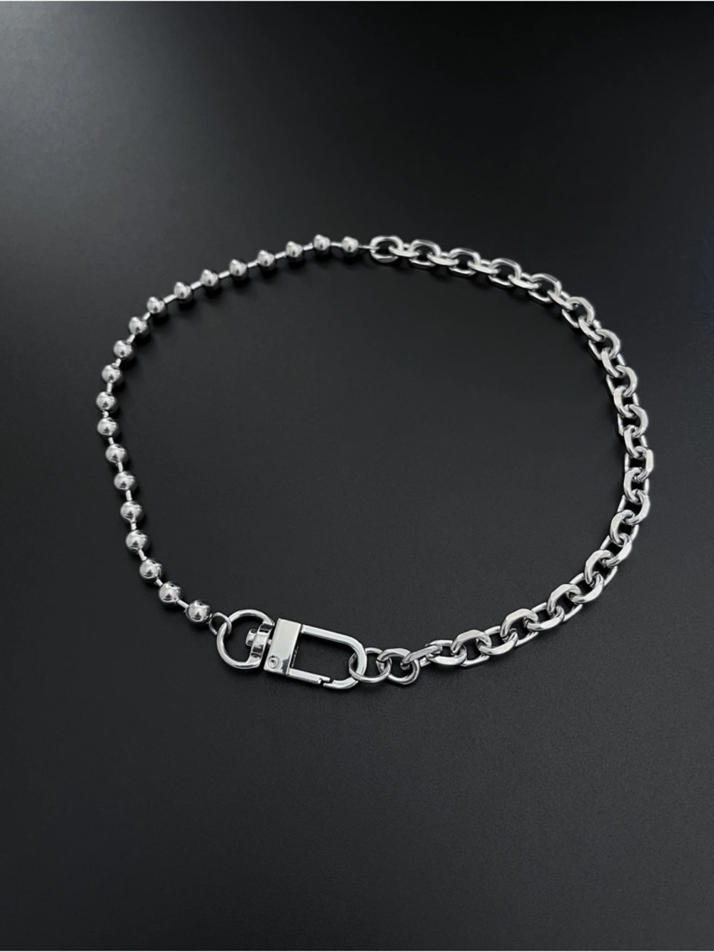 Stainless Steel Silver-Toned Mixed Chain Choker Necklace with Oversized Clasp